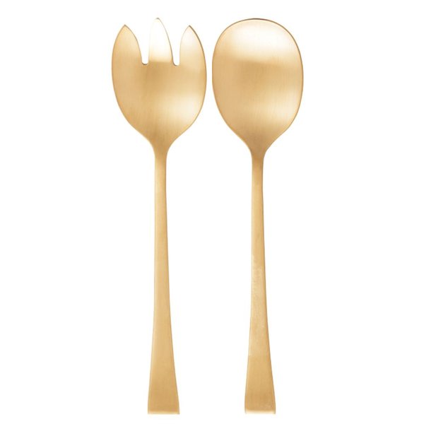 cj colher e garfo para salada aco inox berna dourado fosco
