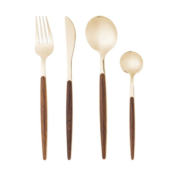 faqueiro inox dourado slim madeira 24 pcs