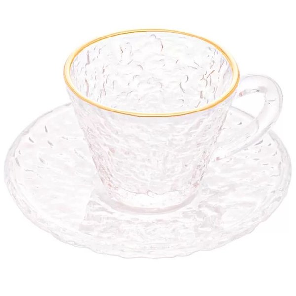 xicara de cafe vidro martelado borda dourada petra 70 ml