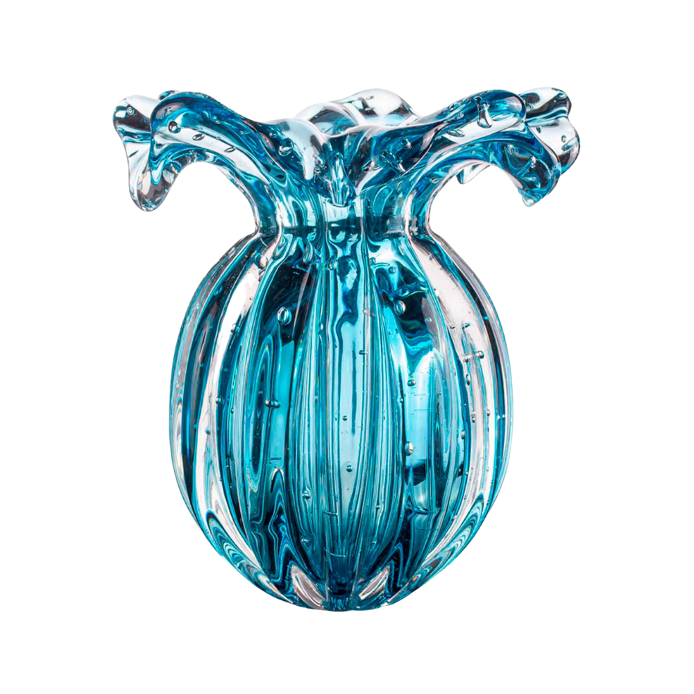 Vaso Cristal Murano Trouxinha Enns PP Aqua Marine - 13 cm