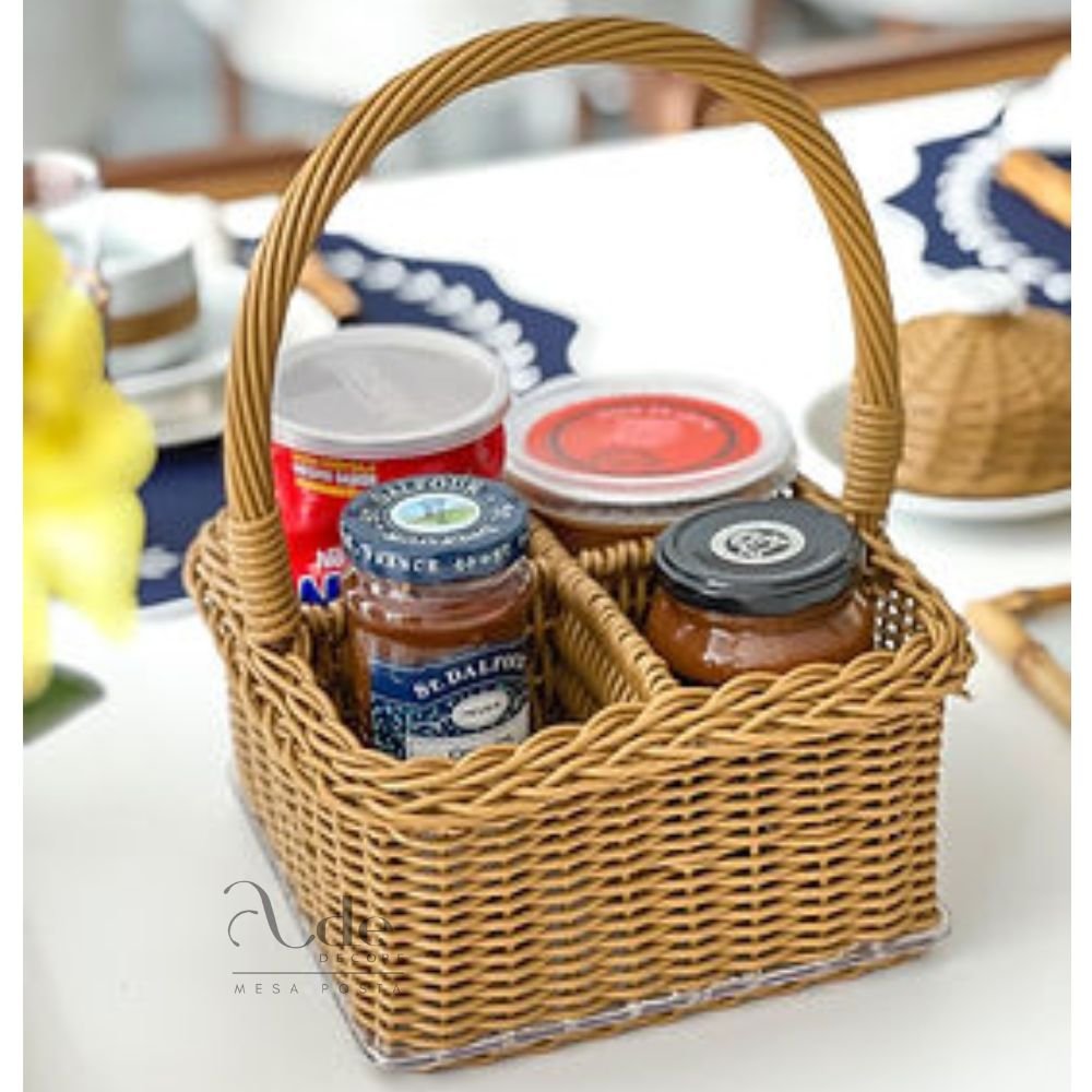 Porta Talheres em Vime Caramelo com Alça - 22 cm