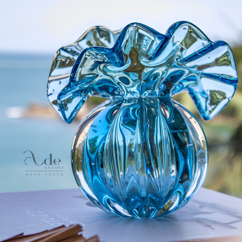 Vaso Cristal Murano Toscana P Aqua Marine - 15 cm