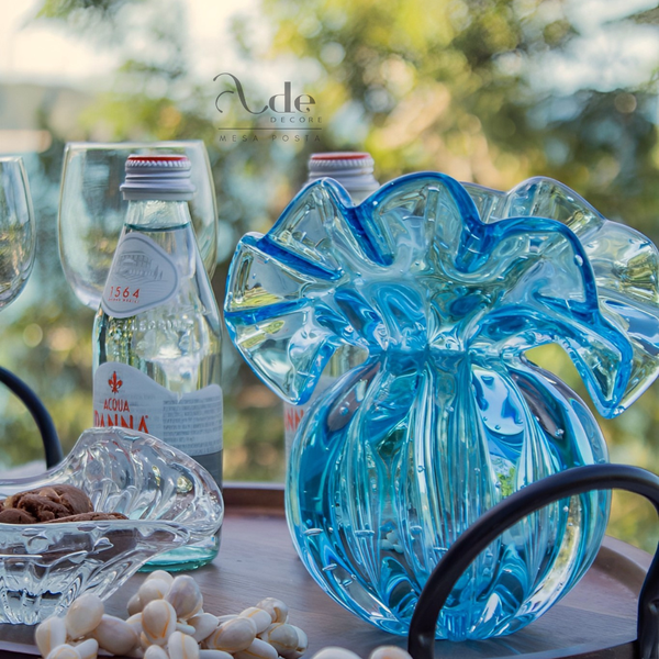 Vaso Cristal Murano Toscana P Aqua Marine - 15 cm