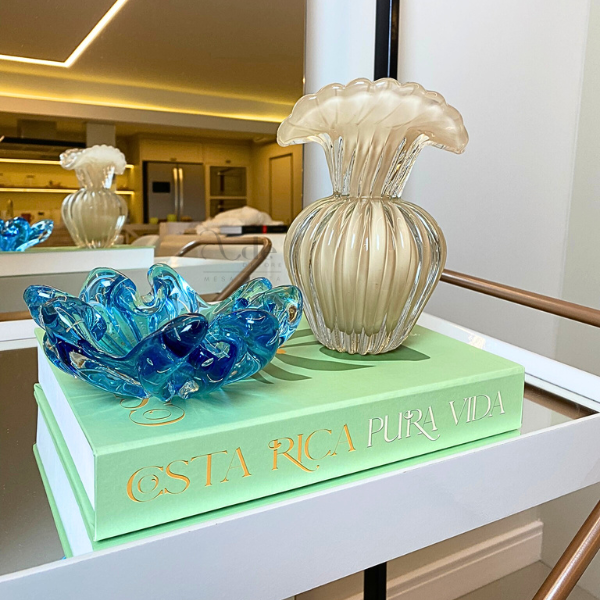 vaso paris p em cristal murano champagne cachepot aqua marine azul