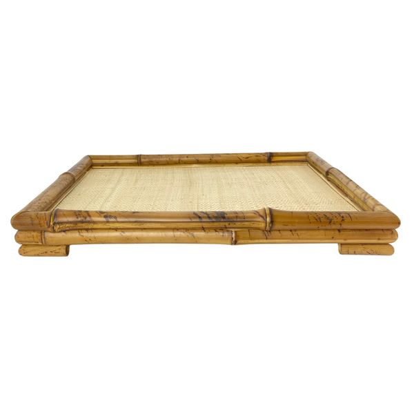 bandeja irene retangular c bambu palha e madeira 38 cm