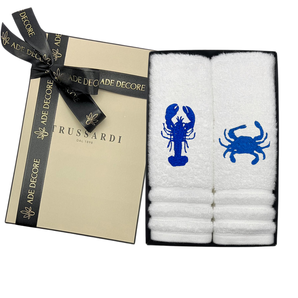 kit presente 2 toalhas lavabo trussardi imperiale bordada nautico azul 3