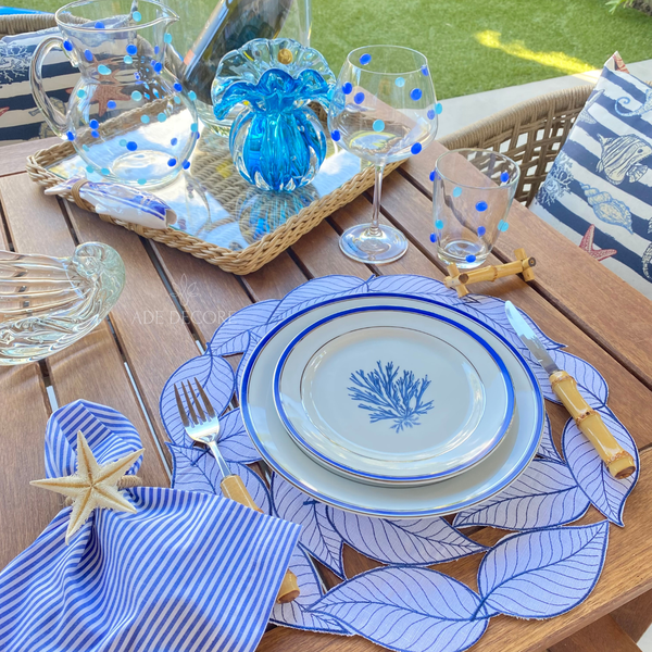jogo americano foliage branco c bordado azul