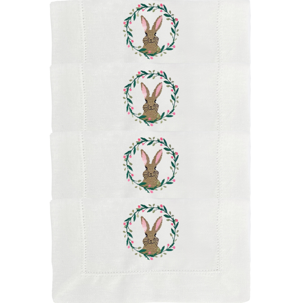 set de 4 guardanapos coquetel bordados guirlanda coelho da pascoa 2