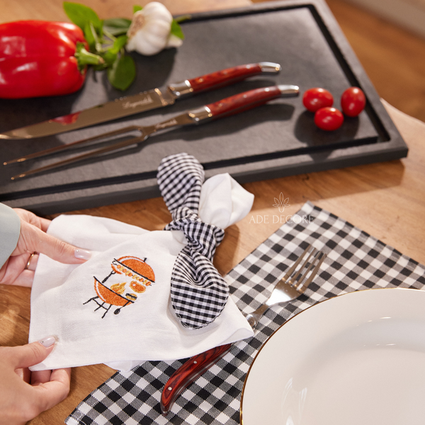 guardanapo linho branco bordado churrasco 40 cm