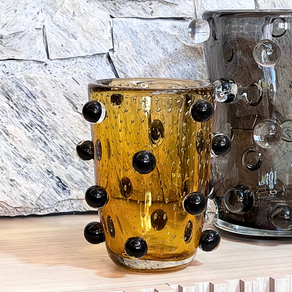 Vaso Cristal Murano Jabuticaba Black P - Âmbar - 25 cm