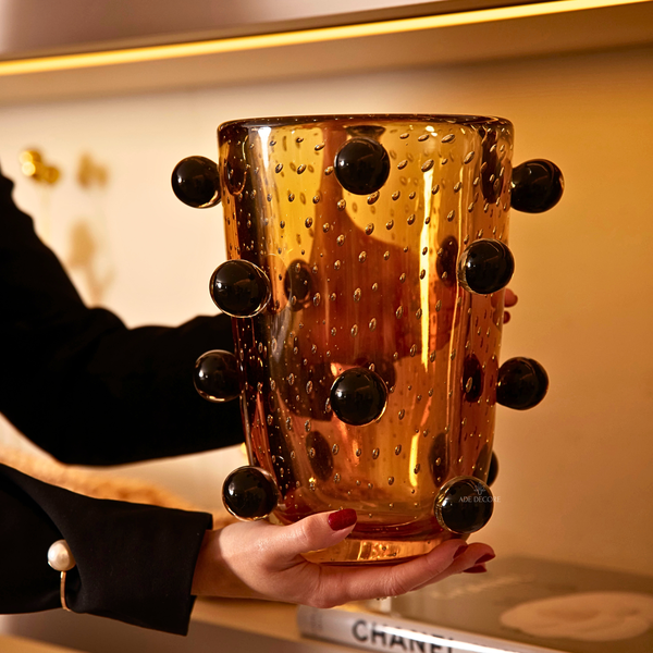 Vaso Cristal Murano Jabuticaba Black P - Âmbar - 25 cm