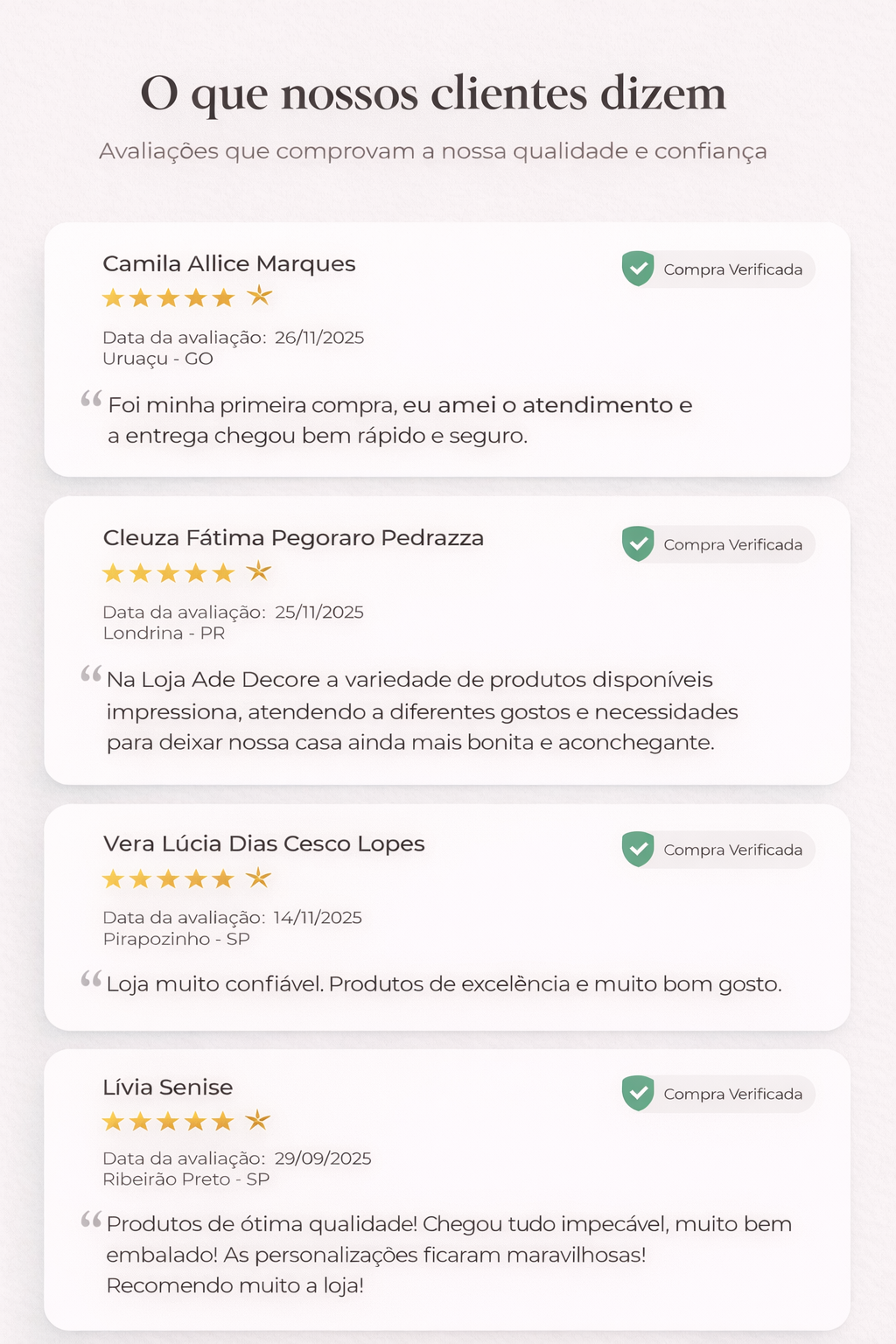 avaliacoes dos clientes da ade decore